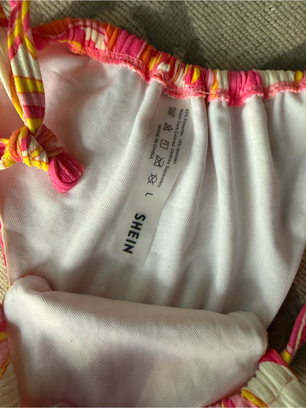 Pink Retro Print Ribbed String Bikini Set Size L - Picture 3 of 5